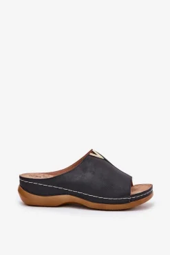 Wygodne Klapki Damskie Na Koturnie Czarne Claribelle