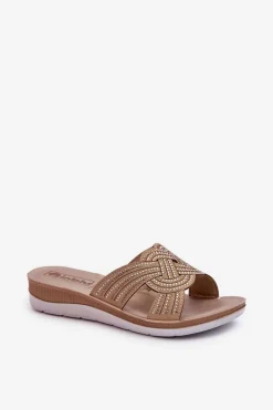 Wygodne Klapki Damskie Z Cyrkoniami Inblu BV000037 Beżowe