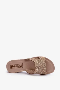 Wygodne Klapki Damskie Z Cyrkoniami Inblu BV000037 Beżowe