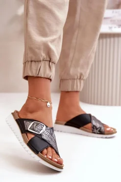 Wygodne Klapki Damskie Z Klamrą Inblu CN000032 Czarne