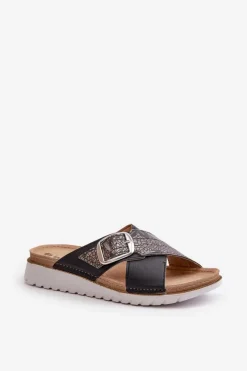 Wygodne Klapki Damskie Z Klamrą Inblu CN000032 Czarne