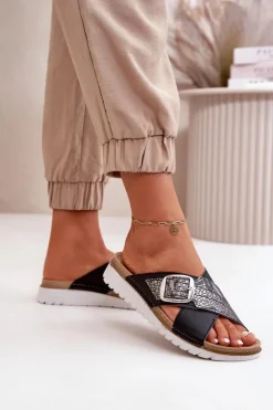 Wygodne Klapki Damskie Z Klamrą Inblu CN000032 Czarne