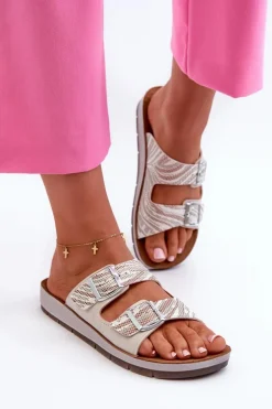 Wygodne Klapki Damskie Z Klamrami Inblu CP000045 Beżowe