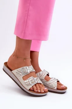 Wygodne Klapki Damskie Z Klamrami Inblu CP000045 Beżowe