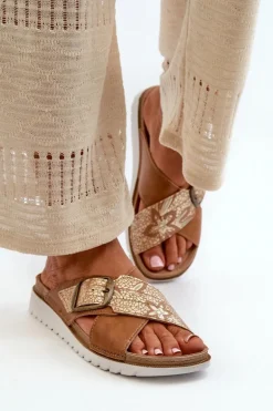 Wygodne Klapki Damskie Z Klamrą Inblu CN000032 Camel