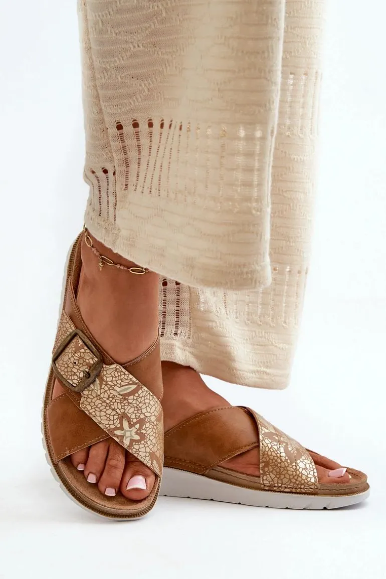 Wygodne Klapki Damskie Z Klamrą Inblu CN000032 Camel