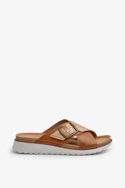 Wygodne Klapki Damskie Z Klamrą Inblu CN000032 Camel