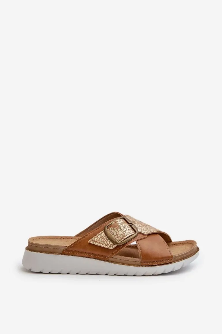 Wygodne Klapki Damskie Z Klamrą Inblu CN000032 Camel