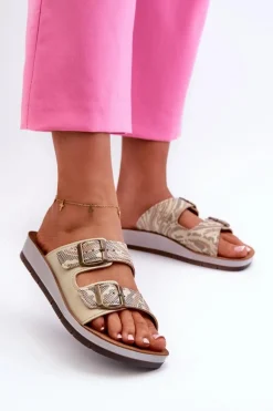 Wygodne Klapki Damskie Z Klamrami Inblu CP000045 Złote