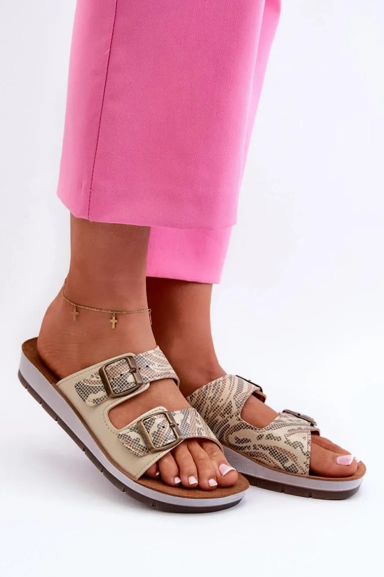 Wygodne Klapki Damskie Z Klamrami Inblu CP000045 Złote