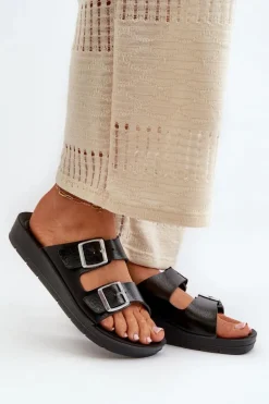 Wygodne Klapki Damskie Z Klamrami Inblu CP000034 Czarne