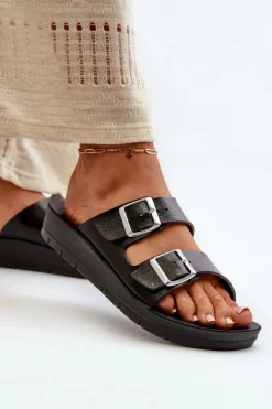 Wygodne Klapki Damskie Z Klamrami Inblu CP000034 Czarne