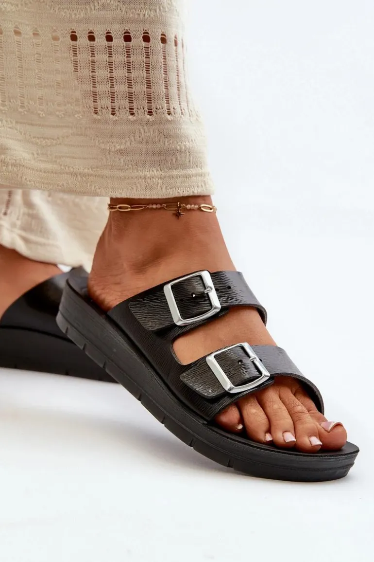 Wygodne Klapki Damskie Z Klamrami Inblu CP000034 Czarne