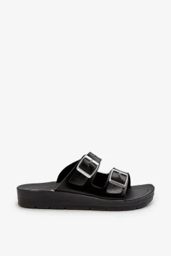 Wygodne Klapki Damskie Z Klamrami Inblu CP000034 Czarne