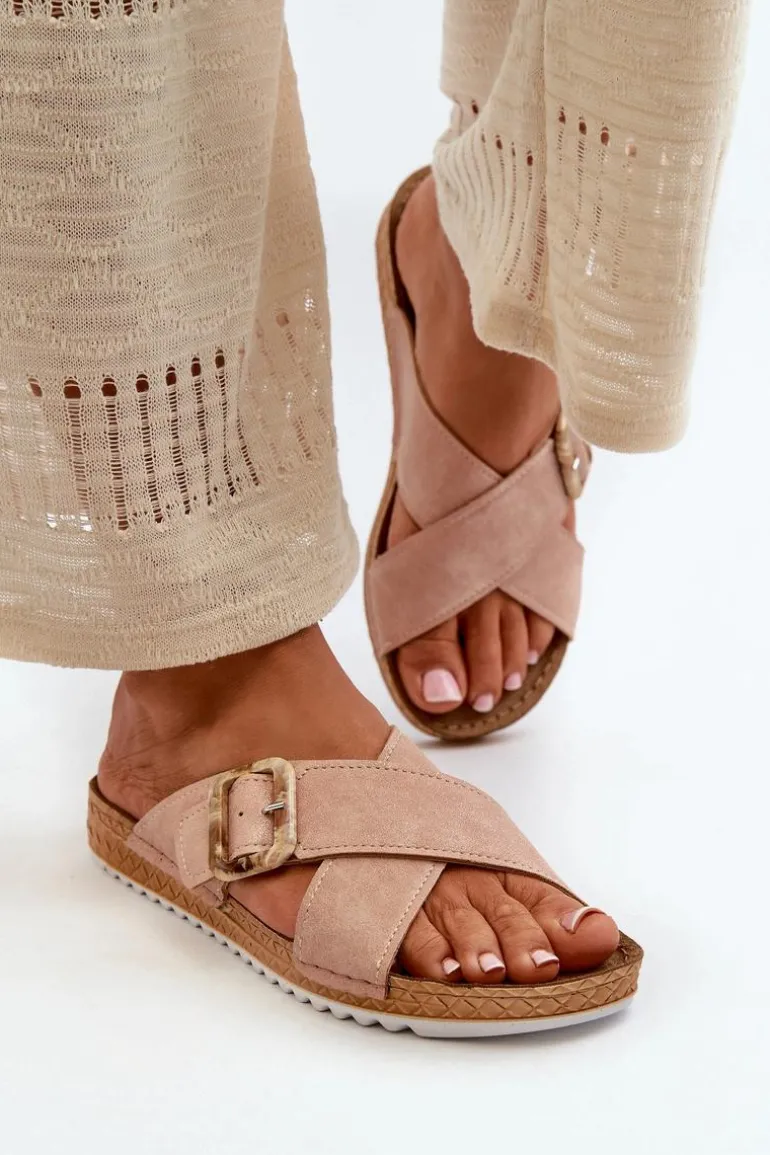 Wygodne Klapki Damskie Z Klamrą Inblu VO000012 Jasnoróżowe