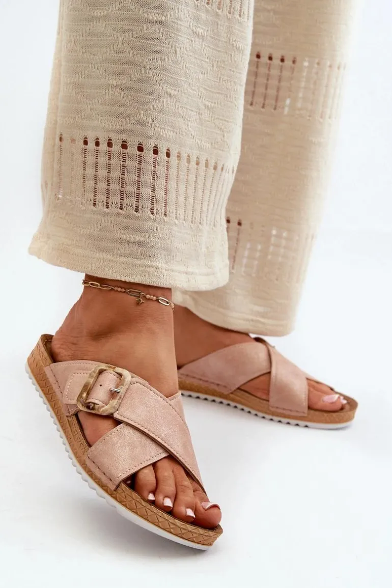 Wygodne Klapki Damskie Z Klamrą Inblu VO000012 Jasnoróżowe