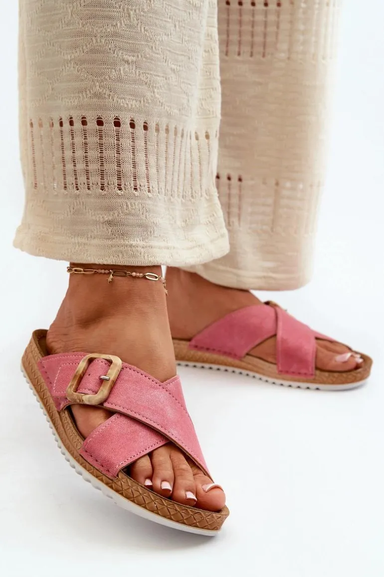 Wygodne Klapki Damskie Z Klamrą Inblu VO000012 Różowe