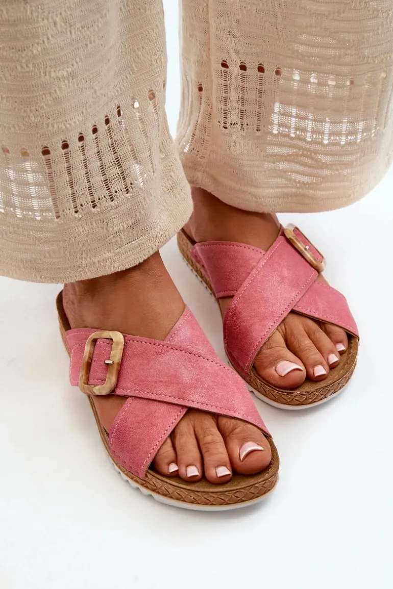 Wygodne Klapki Damskie Z Klamrą Inblu VO000012 Różowe