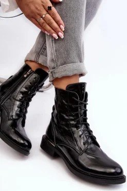 Wygodne Lakierowane Ocieplane Botki Czarne Lemar Revin