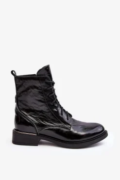 Wygodne Lakierowane Ocieplane Botki Czarne Lemar Revin