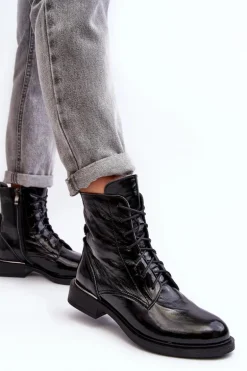 Wygodne Lakierowane Ocieplane Botki Czarne Lemar Revin