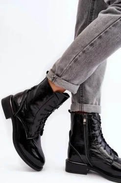 Wygodne Lakierowane Ocieplane Botki Czarne Lemar Revin