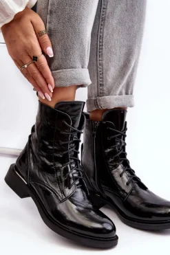 Wygodne Lakierowane Ocieplane Botki Czarne Lemar Revin