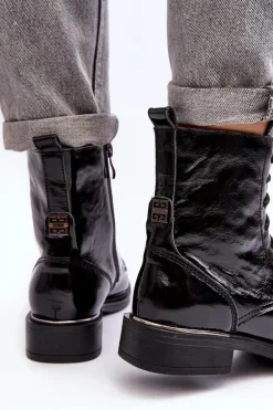 Wygodne Lakierowane Ocieplane Botki Czarne Lemar Revin