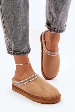 Wygodne Obuwie Domowe Kapcie Z Haftem Damskie Inblu FX000021 Camel