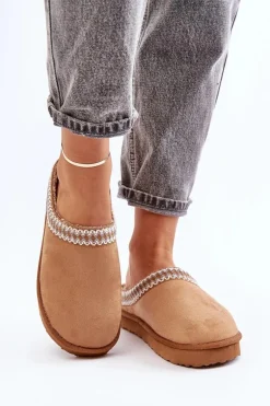 Wygodne Obuwie Domowe Kapcie Z Haftem Damskie Inblu FX000021 Camel