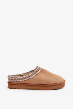 Wygodne Obuwie Domowe Kapcie Z Haftem Damskie Inblu FX000021 Camel