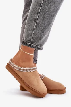 Wygodne Obuwie Domowe Kapcie Z Haftem Damskie Inblu FX000021 Camel