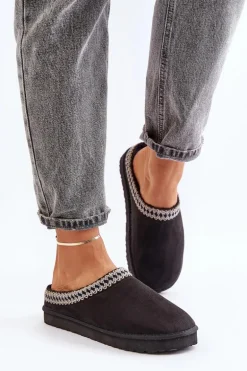 Wygodne Obuwie Domowe Kapcie Z Haftem Damskie Inblu FX000021 Czarne