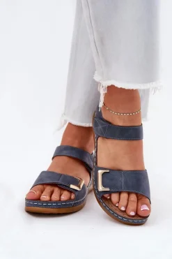 Wygodne Sandały Damskie Na Koturnie Niebieskie Sadevale