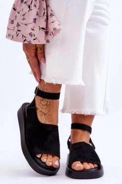 Wygodne Sandały Damskie Na Platformie Czarne Rubie