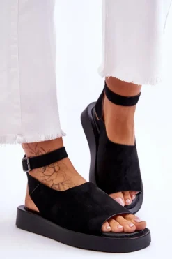 Wygodne Sandały Damskie Na Platformie Czarne Rubie