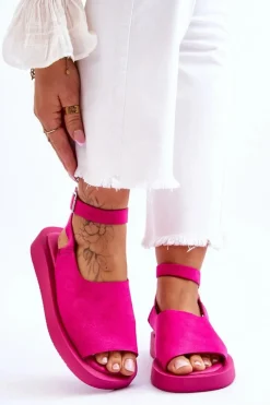 Wygodne Sandały Damskie Na Platformie Fuksja Rubie