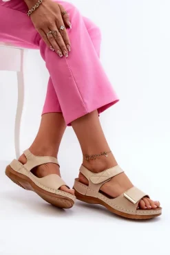 Wygodne Sandały Damskie Na Rzep Beżowe Iphiope