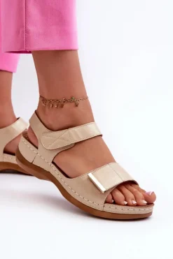 Wygodne Sandały Damskie Na Rzep Beżowe Iphiope