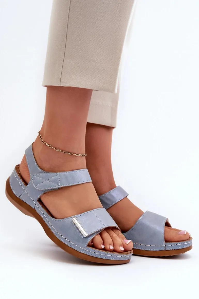 Wygodne Sandały Damskie Na Rzep Niebieskie Iphiope