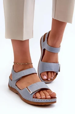 Wygodne Sandały Damskie Na Rzep Niebieskie Iphiope