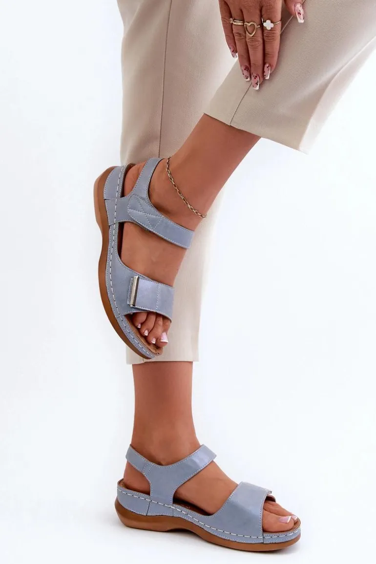 Wygodne Sandały Damskie Na Rzep Niebieskie Iphiope
