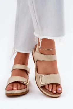 Wygodne Sandały Damskie Na Koturnie Beżowe Sadevale