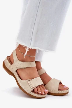 Wygodne Sandały Damskie Na Koturnie Beżowe Sadevale