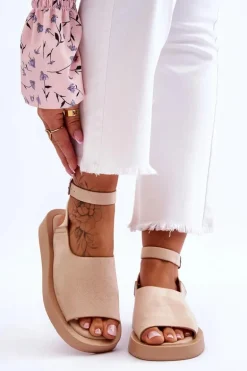 Wygodne Sandały Damskie Na Platformie Beżowe Rubie