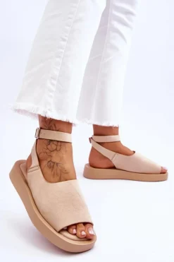 Wygodne Sandały Damskie Na Platformie Beżowe Rubie