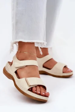 Wygodne Sandały Damskie Na Rzep Złote Iphiope