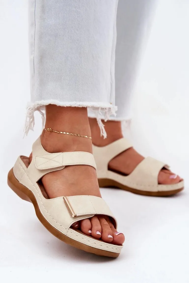 Wygodne Sandały Damskie Na Rzep Złote Iphiope