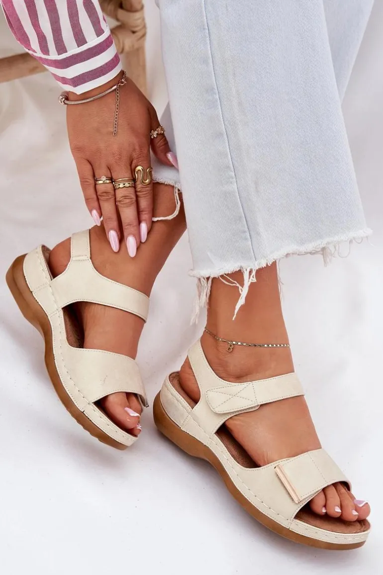 Wygodne Sandały Damskie Na Rzep Złote Iphiope