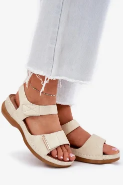 Wygodne Sandały Damskie Na Rzep Złote Iphiope